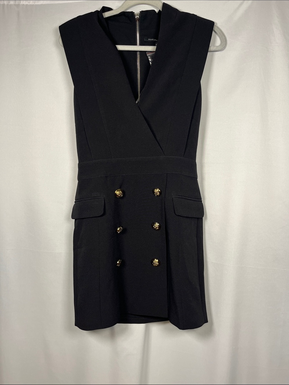Endless rose NEW black sleeveless double breasted gold button mini dress sz s - Picture 2 of 7